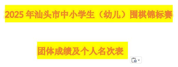 2025年汕头市中小学生（幼儿）围棋锦标赛 团体成绩及个人名次表